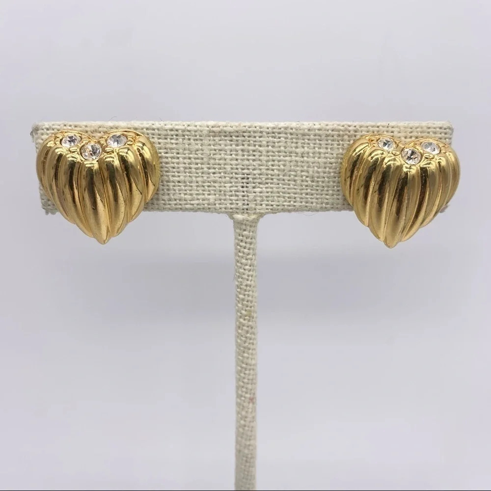 Joan Rivers Jeweled Puffed Heart Gold Earrings